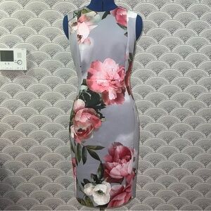 Calvin Klein Gray Multicolored Floral Print Sheath Dress Size 6
